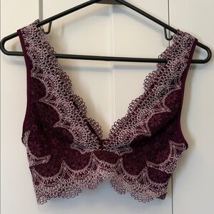 Victoria's Secret Burgundy Lace Bralette with Light Pink Trim